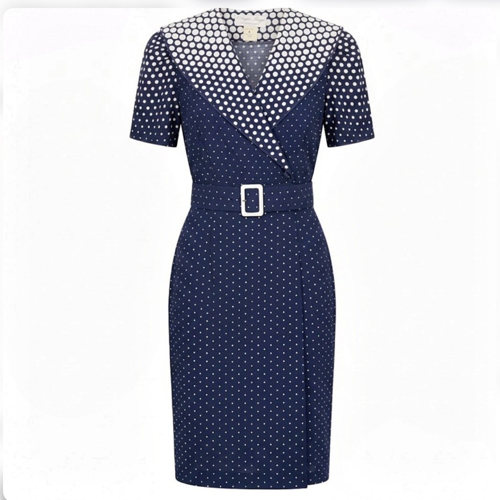 Vintage 80s Navy Polka Dot belted Dress